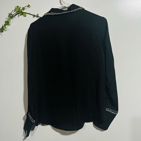 Laundry Women's Black Button Down With Boucle Trim Shirt Size Medium - Picture 11 of 12